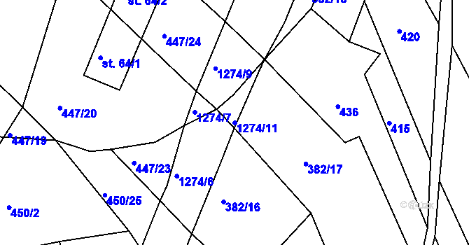 Parcela st. 1274/11 v KÚ Ctiboř u Častrova, Katastrální mapa