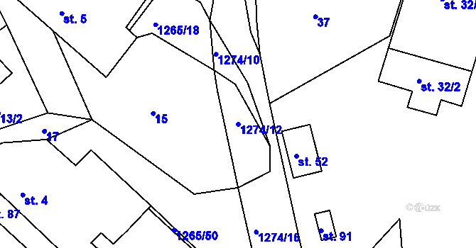 Parcela st. 1274/12 v KÚ Ctiboř u Častrova, Katastrální mapa