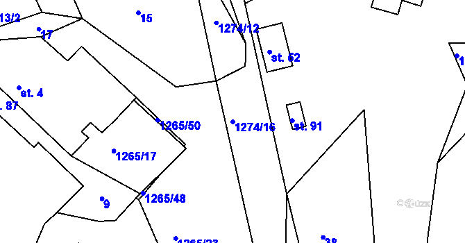 Parcela st. 1274/16 v KÚ Ctiboř u Častrova, Katastrální mapa