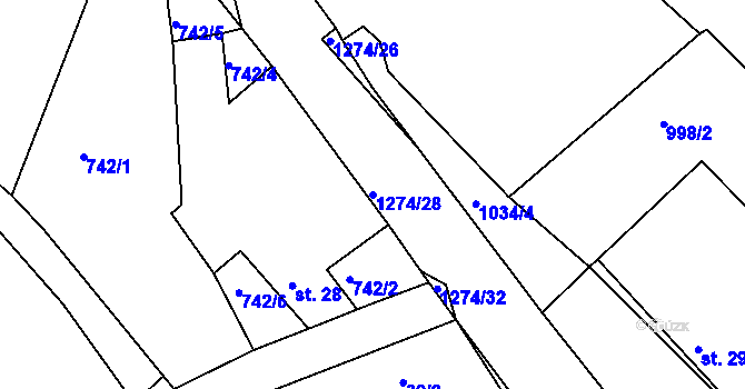 Parcela st. 1274/28 v KÚ Ctiboř u Častrova, Katastrální mapa