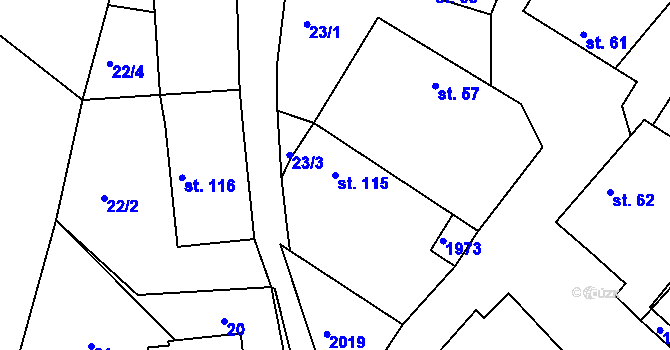 Parcela st. 115 v KÚ Častrov, Katastrální mapa