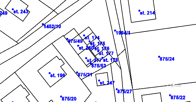 Parcela st. 177 v KÚ Častrov, Katastrální mapa
