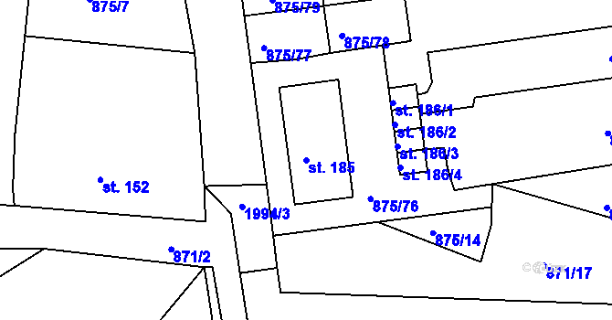 Parcela st. 185 v KÚ Častrov, Katastrální mapa