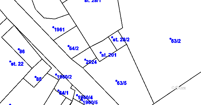 Parcela st. 201 v KÚ Častrov, Katastrální mapa