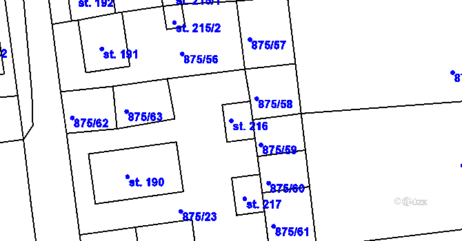 Parcela st. 216 v KÚ Častrov, Katastrální mapa