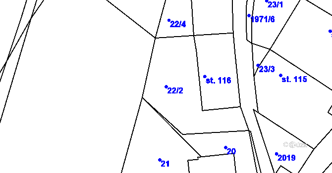 Parcela st. 22/2 v KÚ Častrov, Katastrální mapa