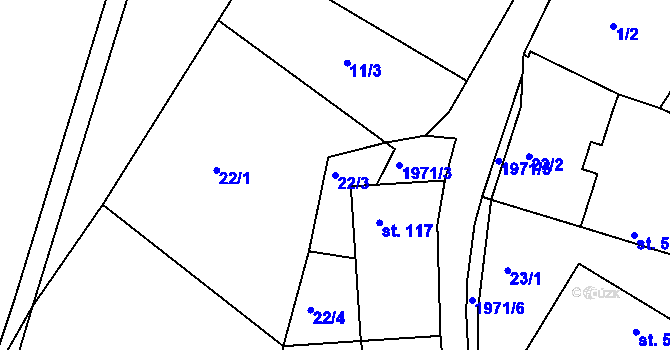 Parcela st. 22/3 v KÚ Častrov, Katastrální mapa