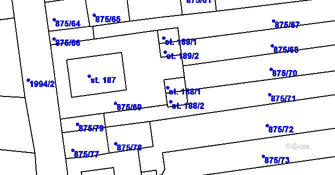 Parcela st. 188/1 v KÚ Častrov, Katastrální mapa