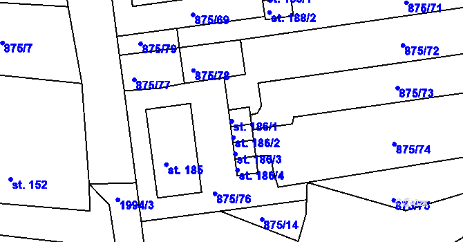 Parcela st. 186/1 v KÚ Častrov, Katastrální mapa