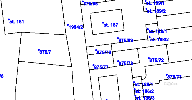 Parcela st. 875/79 v KÚ Častrov, Katastrální mapa