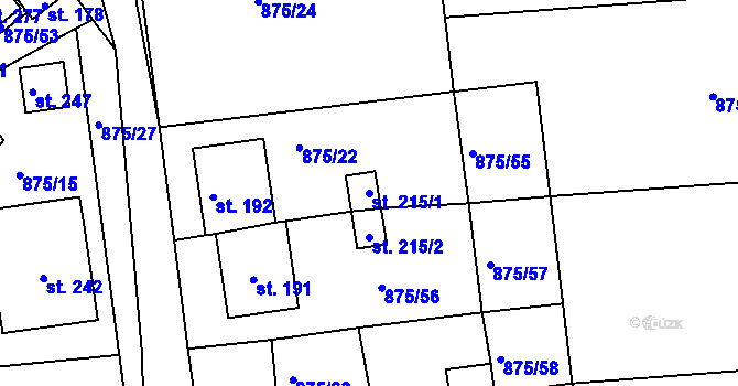 Parcela st. 215/1 v KÚ Častrov, Katastrální mapa