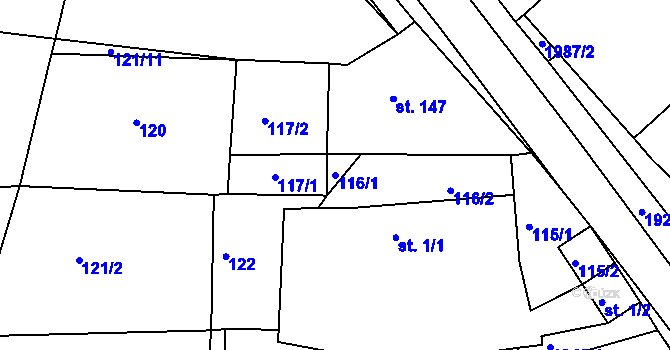 Parcela st. 116/1 v KÚ Častrov, Katastrální mapa