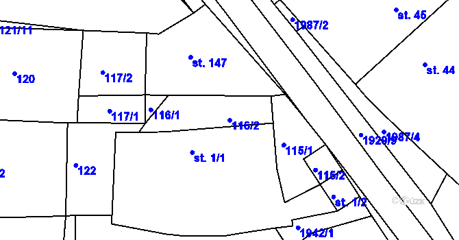 Parcela st. 116/2 v KÚ Častrov, Katastrální mapa