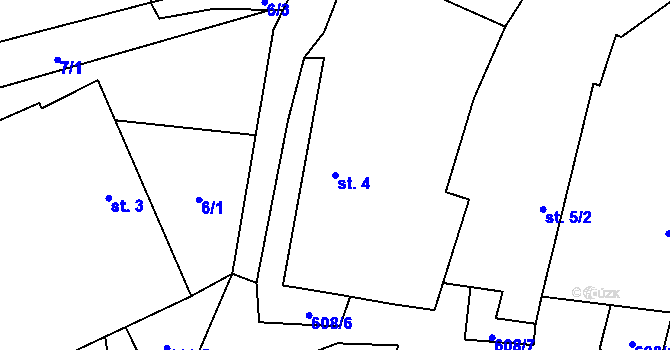 Parcela st. 4 v KÚ Jakubín, Katastrální mapa