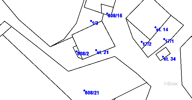 Parcela st. 21 v KÚ Jakubín, Katastrální mapa
