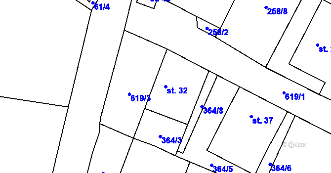Parcela st. 32 v KÚ Jakubín, Katastrální mapa