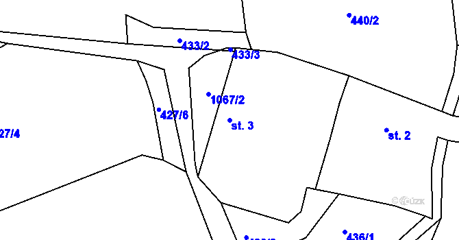 Parcela st. 3 v KÚ Metánov, Katastrální mapa