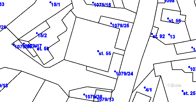 Parcela st. 55 v KÚ Metánov, Katastrální mapa