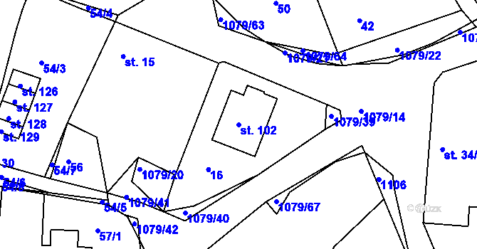 Parcela st. 102 v KÚ Metánov, Katastrální mapa