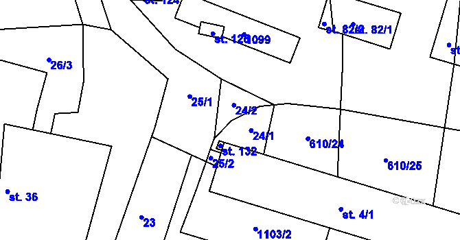 Parcela st. 24 v KÚ Metánov, Katastrální mapa