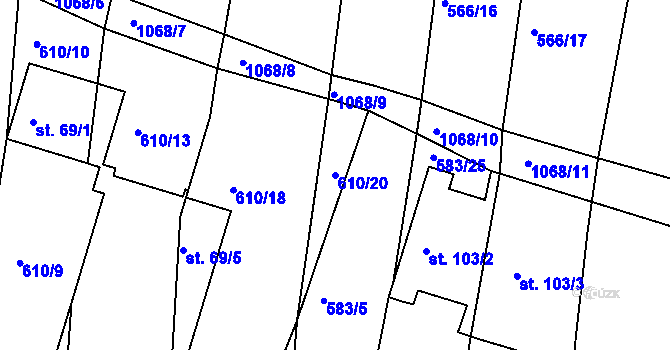 Parcela st. 610/20 v KÚ Metánov, Katastrální mapa