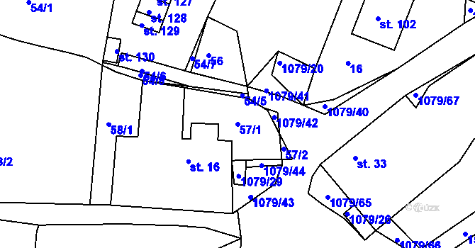 Parcela st. 57/1 v KÚ Metánov, Katastrální mapa