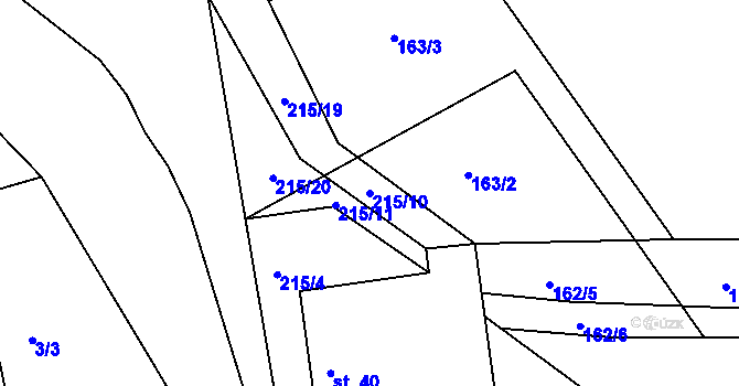 Parcela st. 215/10 v KÚ Pelec, Katastrální mapa