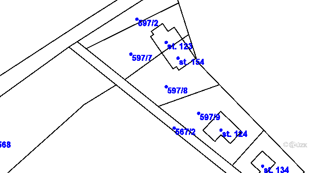 Parcela st. 597/8 v KÚ Čavisov, Katastrální mapa