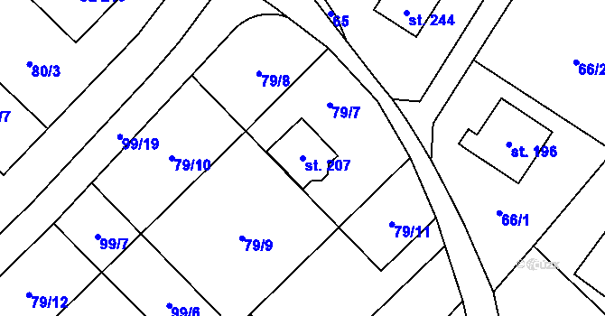 Parcela st. 207 v KÚ Čavisov, Katastrální mapa