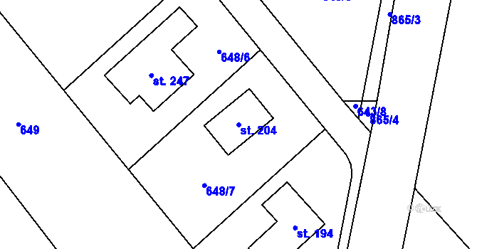 Parcela st. 204 v KÚ Čavisov, Katastrální mapa