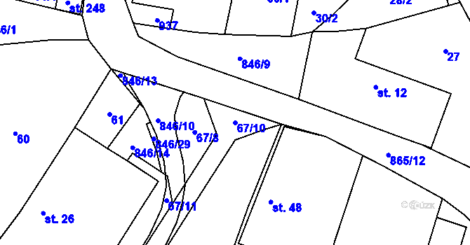 Parcela st. 67/10 v KÚ Čavisov, Katastrální mapa