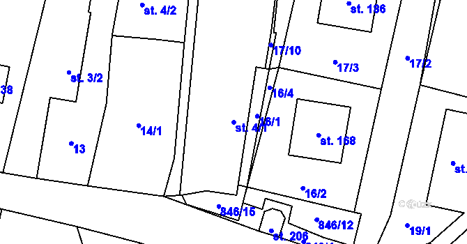 Parcela st. 4/1 v KÚ Čavisov, Katastrální mapa