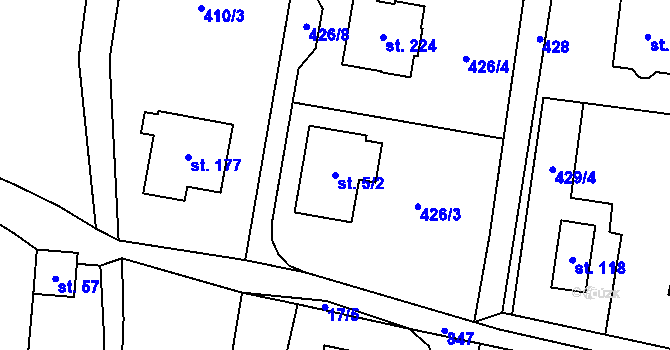 Parcela st. 5/2 v KÚ Čavisov, Katastrální mapa