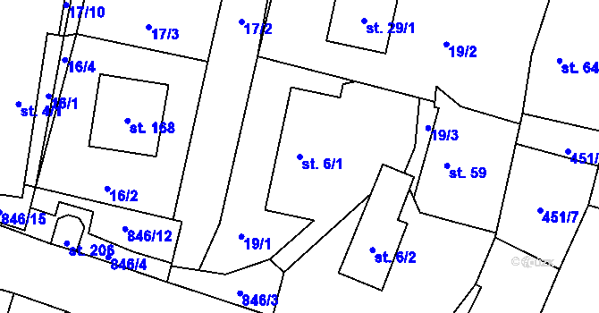 Parcela st. 6/1 v KÚ Čavisov, Katastrální mapa