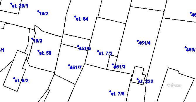 Parcela st. 7/2 v KÚ Čavisov, Katastrální mapa