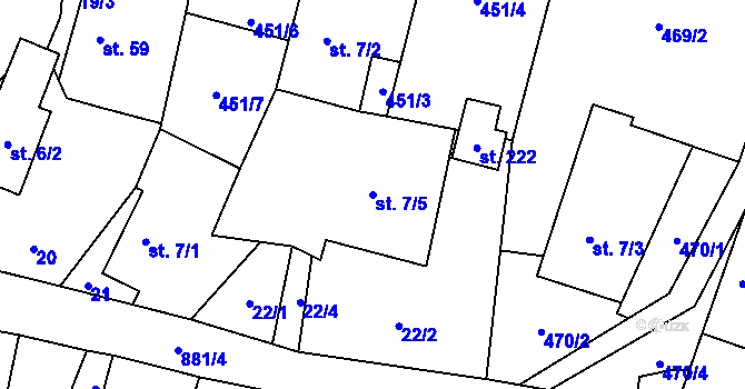 Parcela st. 7/5 v KÚ Čavisov, Katastrální mapa