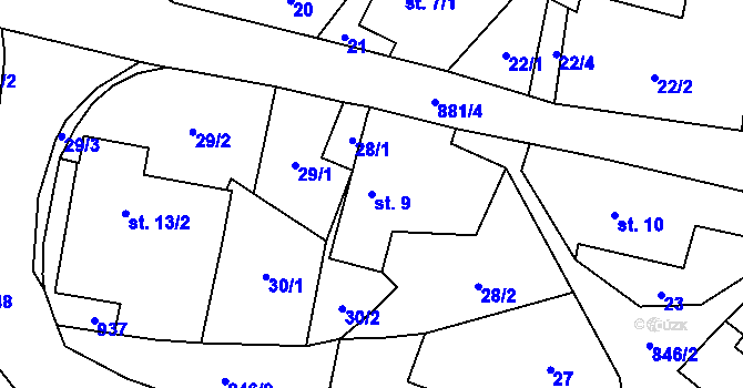 Parcela st. 9 v KÚ Čavisov, Katastrální mapa
