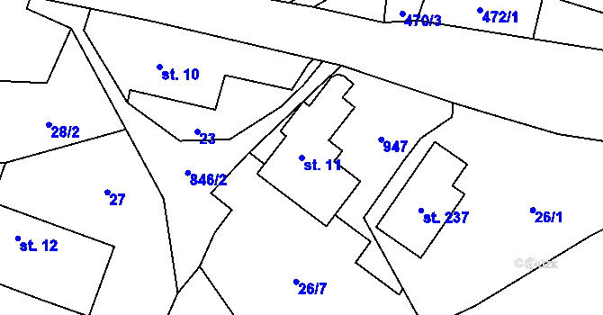 Parcela st. 11 v KÚ Čavisov, Katastrální mapa