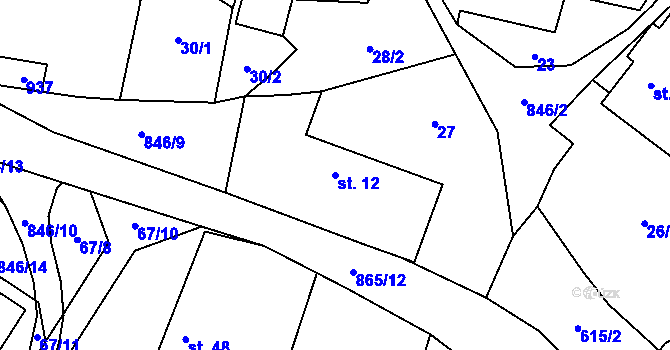 Parcela st. 12 v KÚ Čavisov, Katastrální mapa