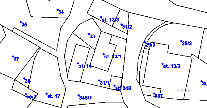 Parcela st. 13/1 v KÚ Čavisov, Katastrální mapa