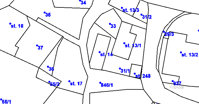 Parcela st. 14 v KÚ Čavisov, Katastrální mapa
