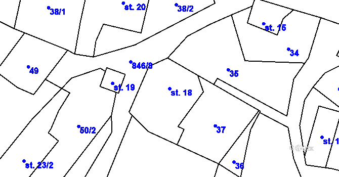 Parcela st. 18 v KÚ Čavisov, Katastrální mapa