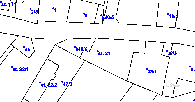 Parcela st. 21 v KÚ Čavisov, Katastrální mapa