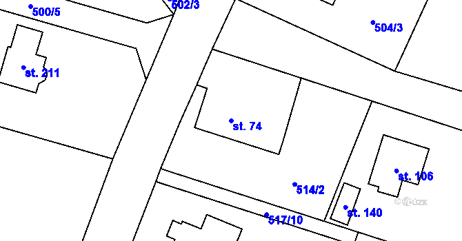 Parcela st. 74 v KÚ Čavisov, Katastrální mapa