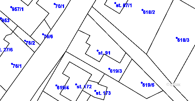 Parcela st. 91 v KÚ Čavisov, Katastrální mapa
