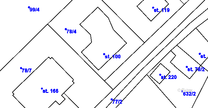 Parcela st. 100 v KÚ Čavisov, Katastrální mapa