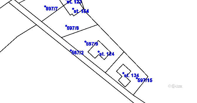 Parcela st. 124 v KÚ Čavisov, Katastrální mapa