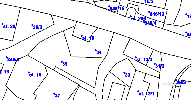 Parcela st. 34 v KÚ Čavisov, Katastrální mapa
