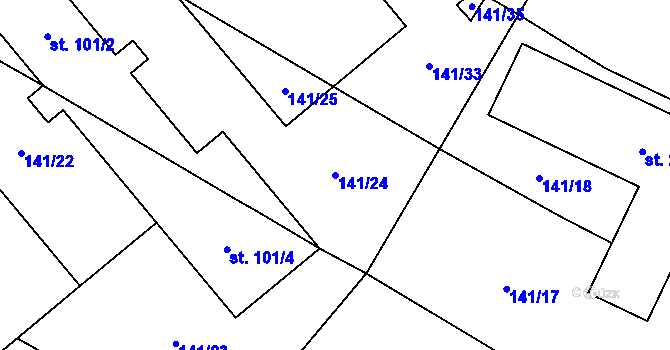Parcela st. 141/24 v KÚ Čavisov, Katastrální mapa