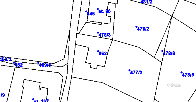 Parcela st. 962 v KÚ Čavisov, Katastrální mapa